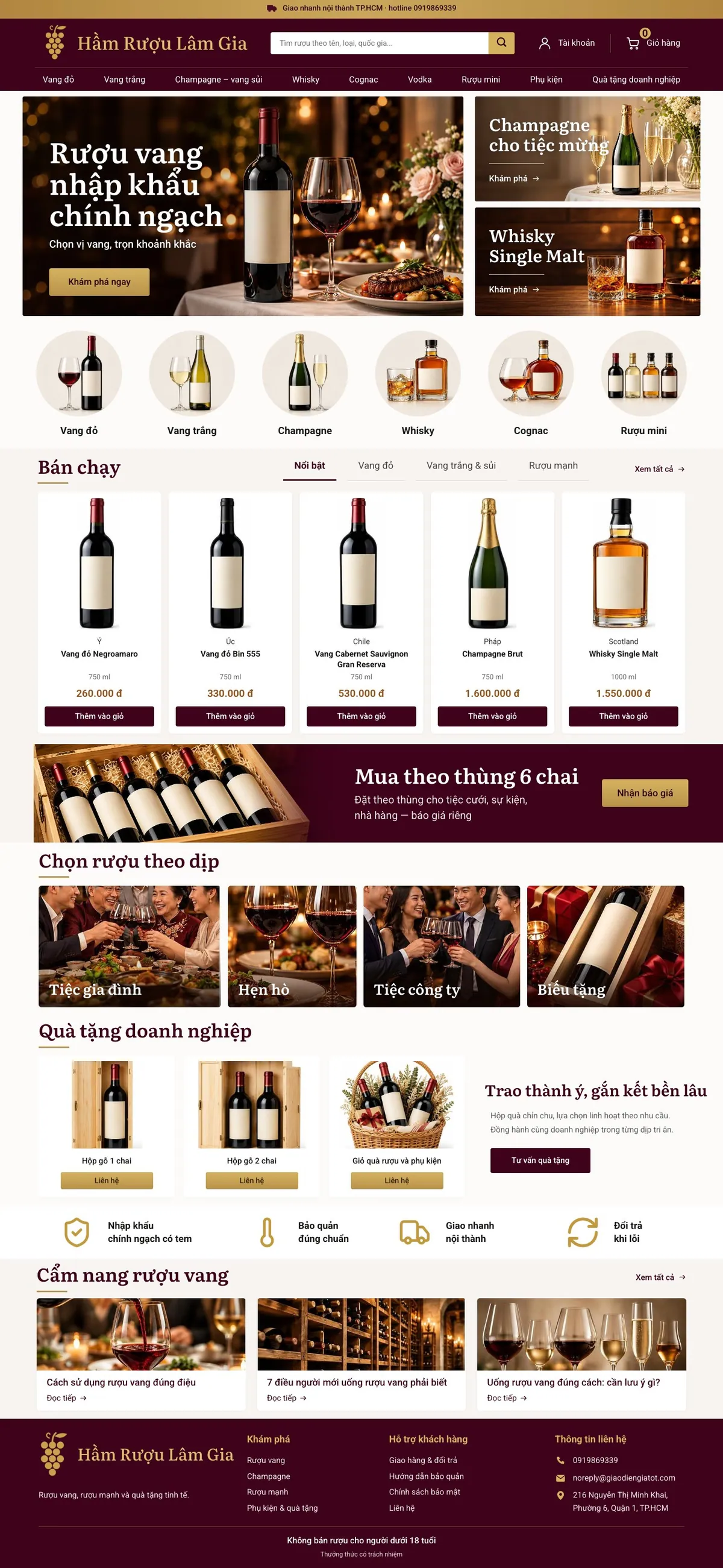 Giao Diện Độc Bản Website Rượu vang, rượu mạnh và quà tặng – DB-SHOPRUOU