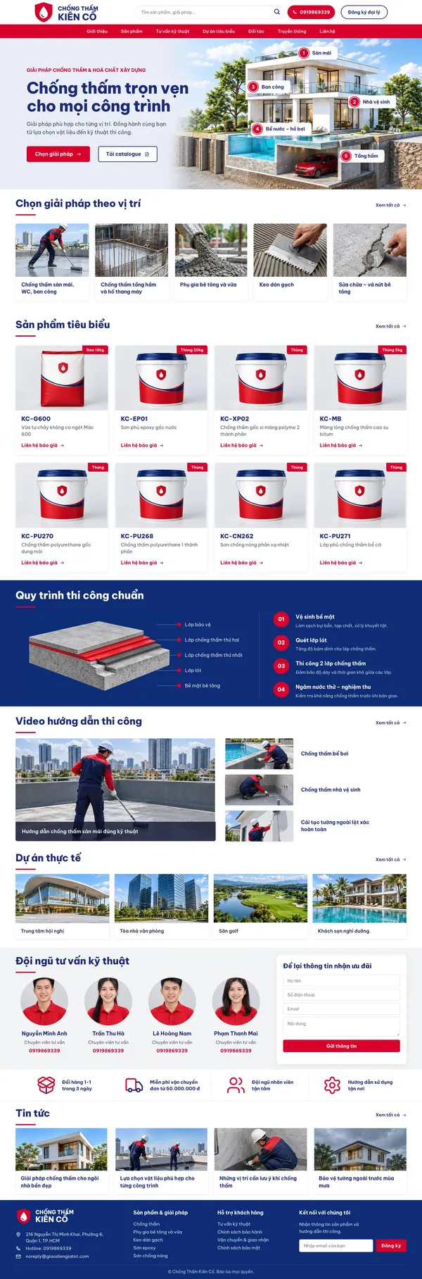 Giao Diện Độc Bản Website Vật liệu chống thấm, thi công chống thấm – DB-SONNUOC