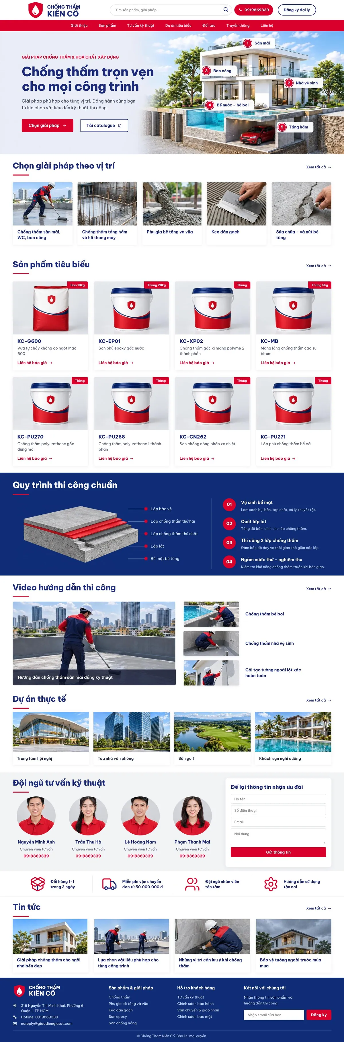 Giao Diện Độc Bản Website Vật liệu chống thấm, thi công chống thấm – DB-SONNUOC