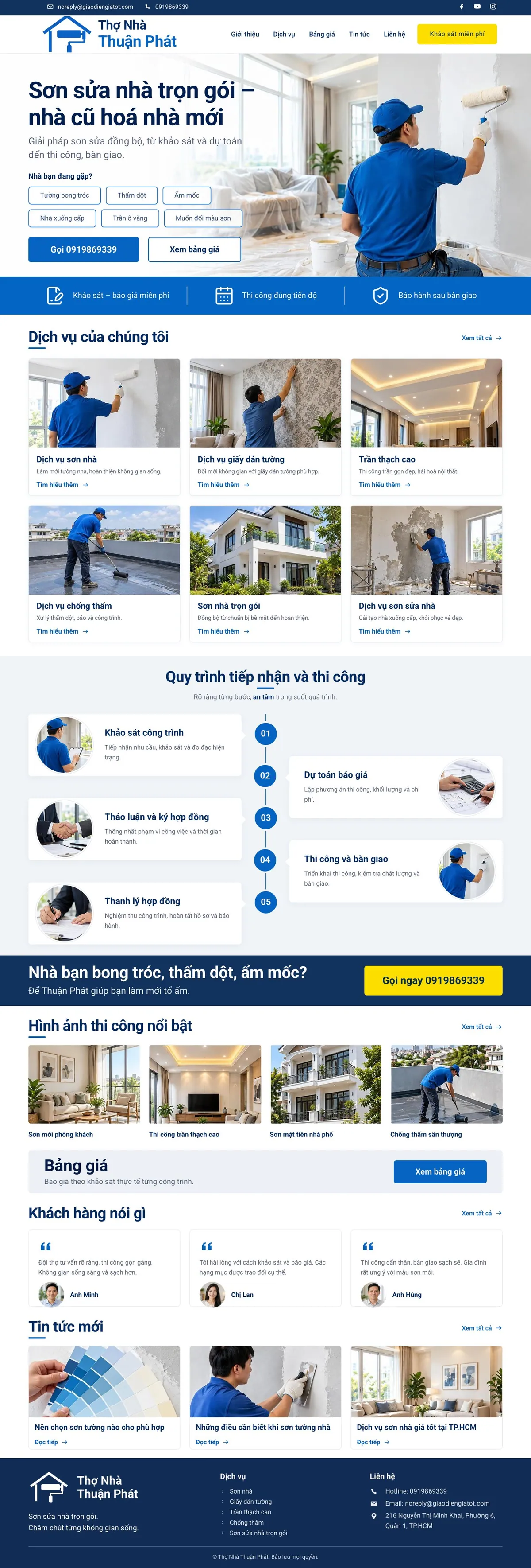Giao Diện Độc Bản Website Sơn sửa nhà trọn gói, cải tạo nhà cũ – DB-SUANHA