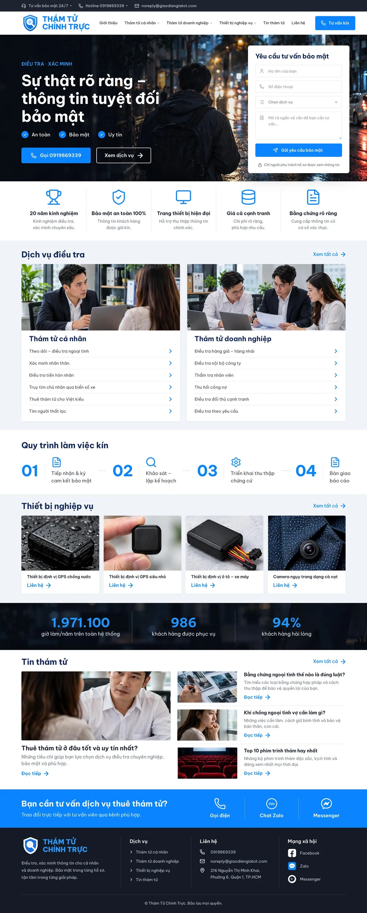 Giao Diện Độc Bản Website Dịch vụ thám tử tư, điều tra xác minh – DB-THAMTU