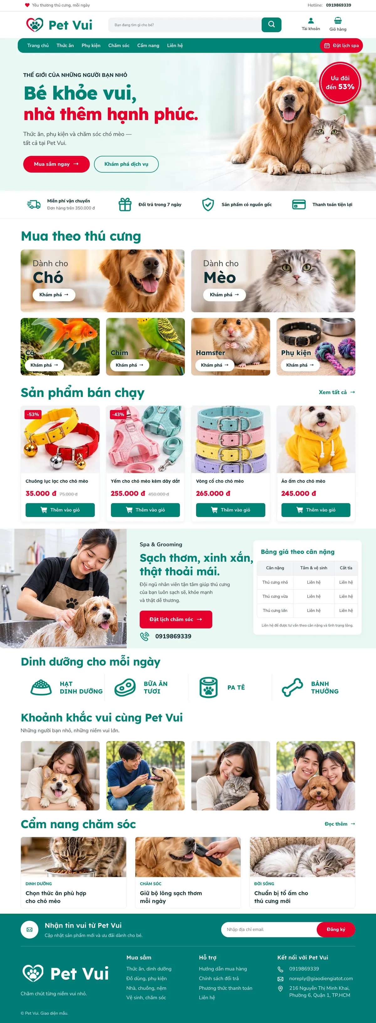 Giao Diện Độc Bản Website Cửa hàng thú cưng, spa chó mèo – DB-THUCUNG3