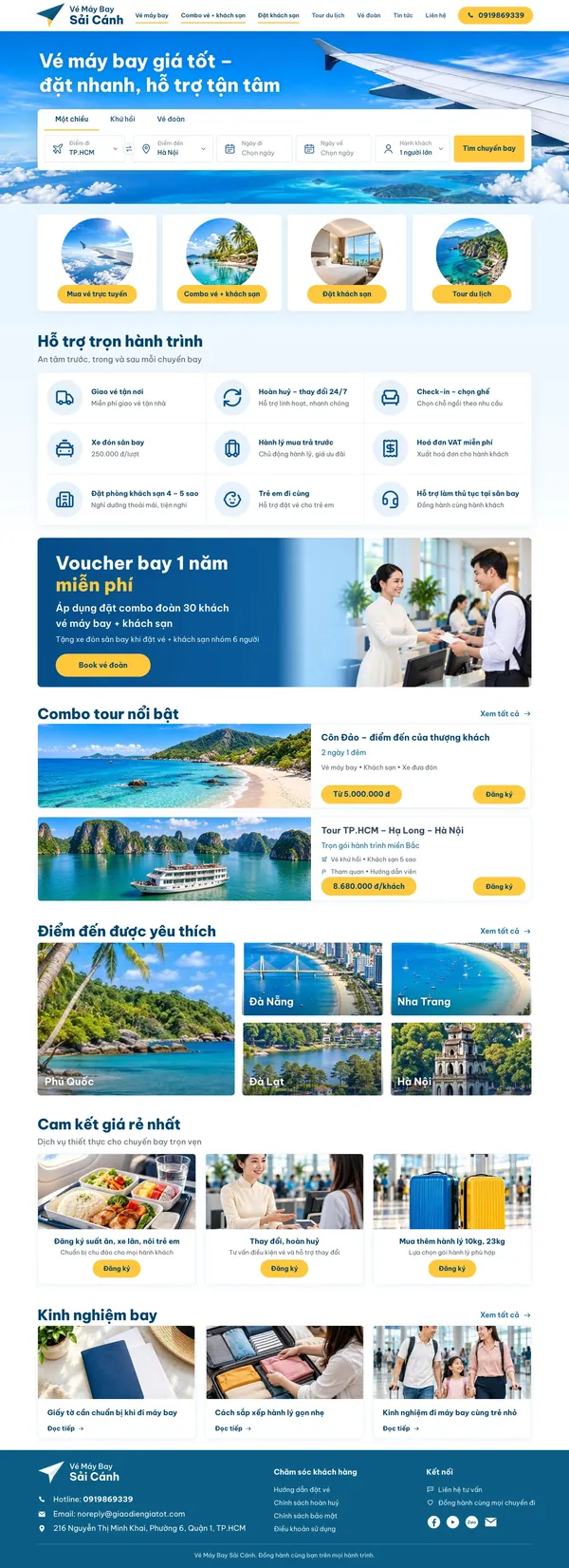 Giao Diện Độc Bản Website Đại lý vé máy bay, combo du lịch – DB-VEMAYBAYGIARE