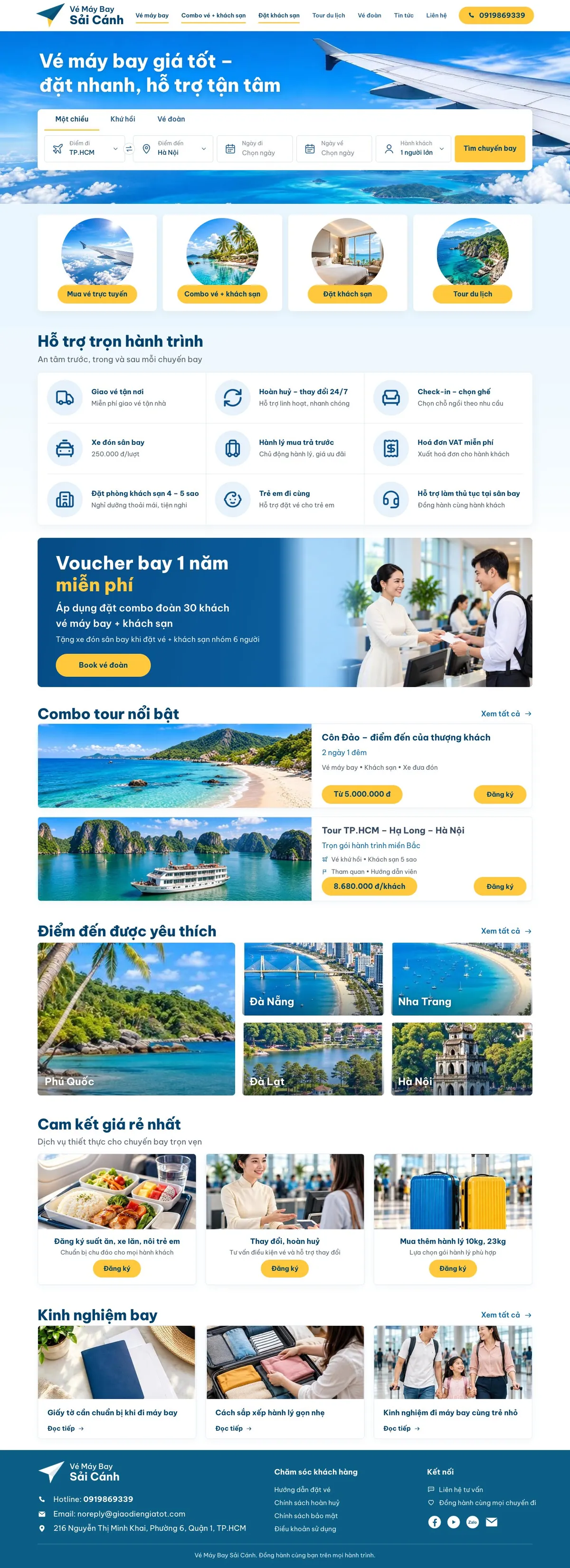 Giao Diện Độc Bản Website Đại lý vé máy bay, combo du lịch – DB-VEMAYBAYGIARE