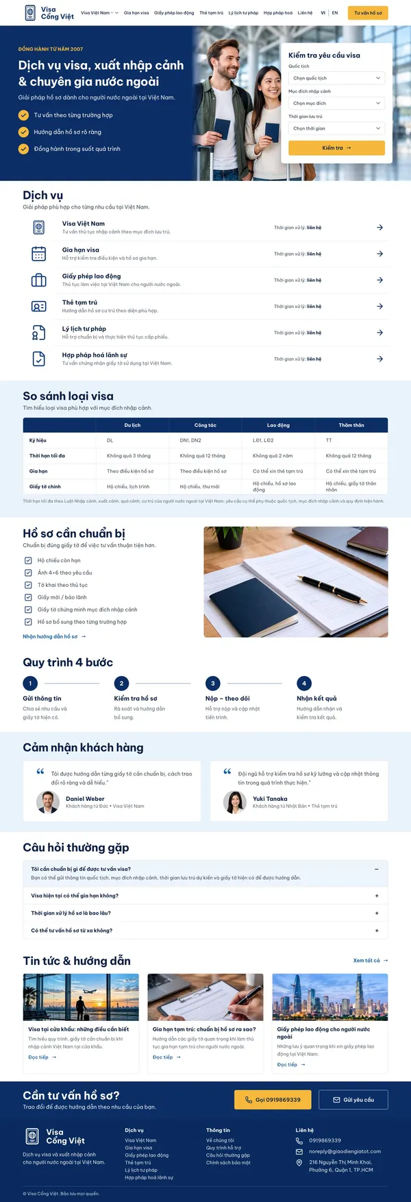 Giao Diện Độc Bản Website Dịch vụ visa, xuất nhập cảnh – DB-VISA