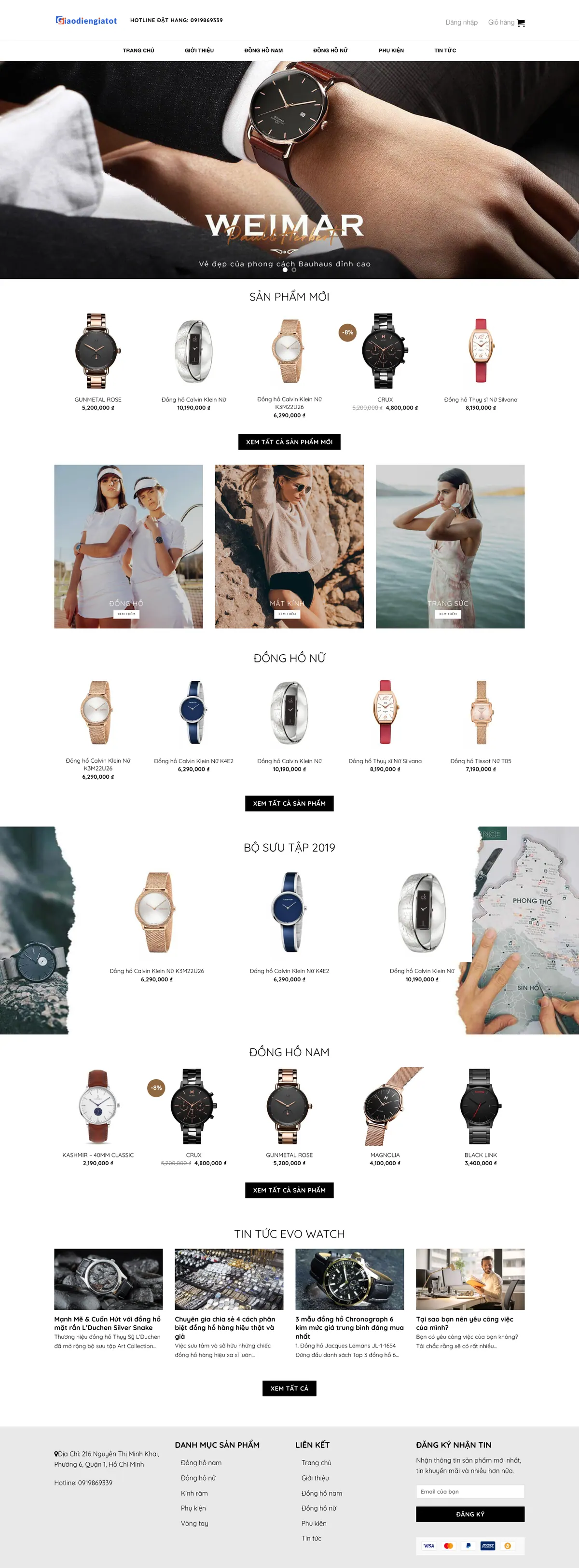 Màn hình đầu mẫu website shop đồng hồ thời trang với slider đồng hồ đeo tay