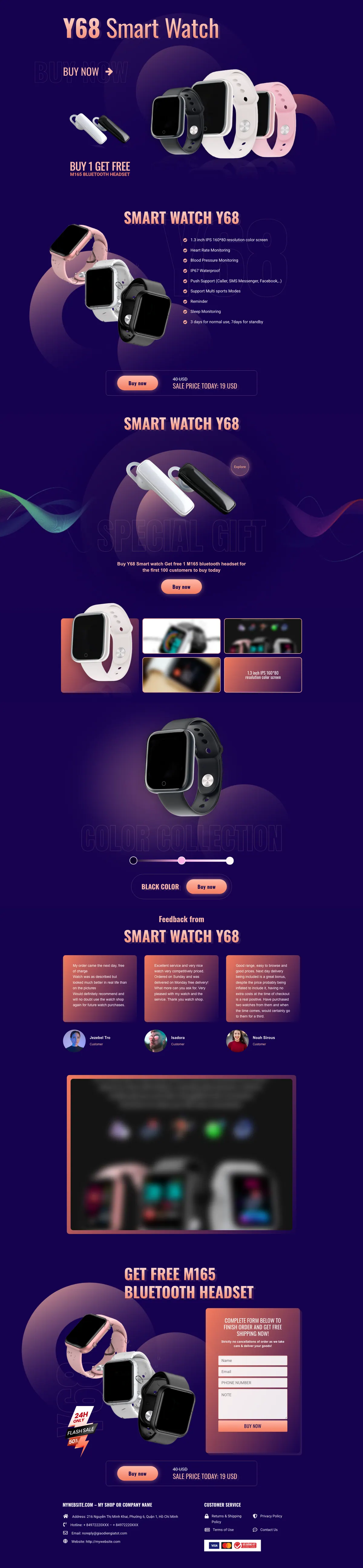 Màn hình đầu landing page đồng hồ thông minh với ưu đãi tặng kèm tai nghe