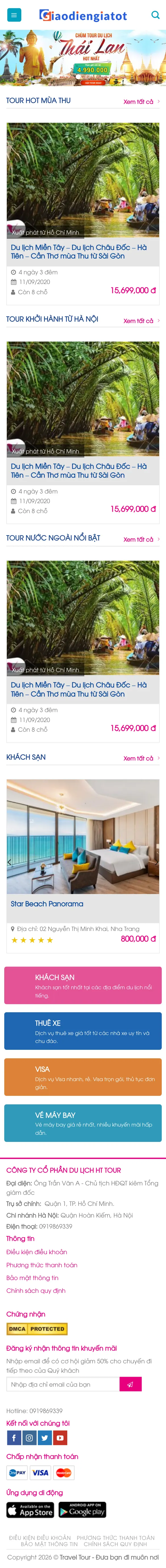 Mẫu Website Bán Tour Theo Mùa, Tuyển Đại Lý – DULICH15 – Trang chủ trên điện thoại