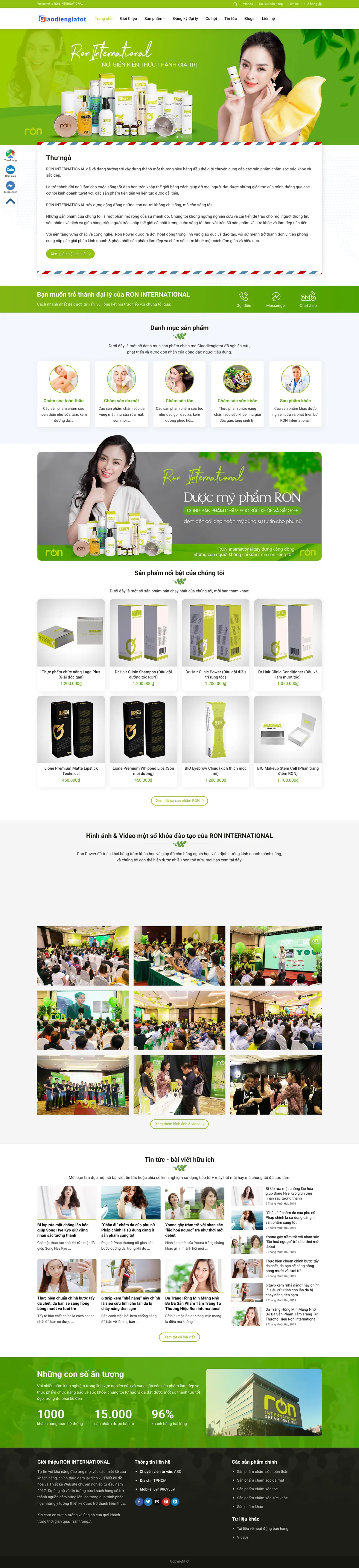 Màn hình đầu mẫu website thương hiệu mỹ phẩm với banner người mẫu tông xanh lá