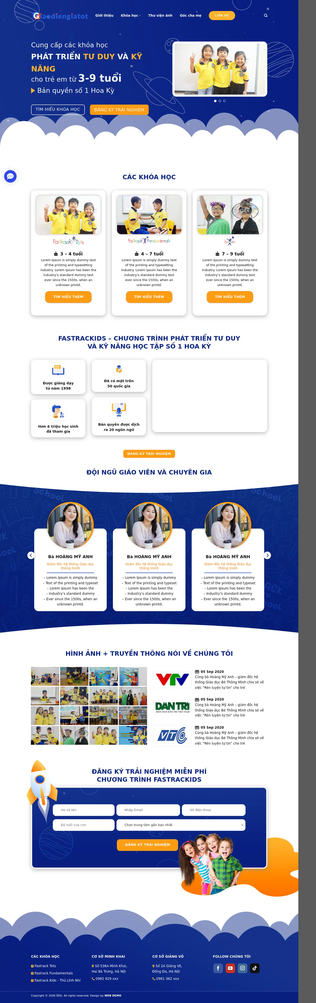 Mẫu Website Trung Tâm Kỹ Năng Cho Trẻ Mầm Non – EDUKID
