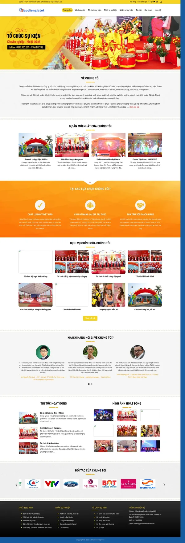 Màn hình đầu mẫu website công ty tổ chức sự kiện trọn gói
