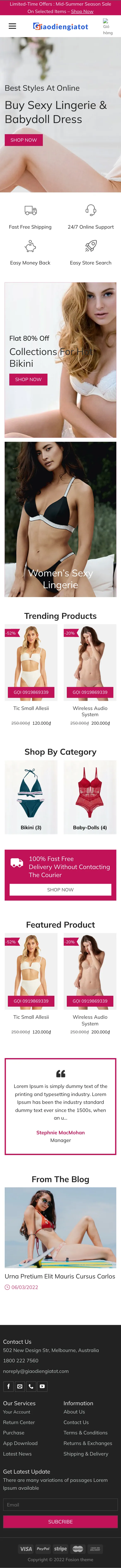Mẫu Website Shop Đồ Lót, Bikini Nữ Phong Cách Âu – FASHION – Trang chủ trên điện thoại