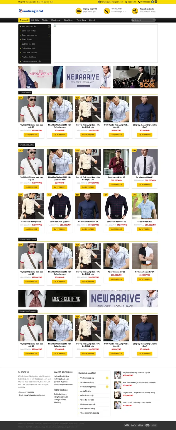 Màn hình đầu mẫu website shop thời trang nam công sở