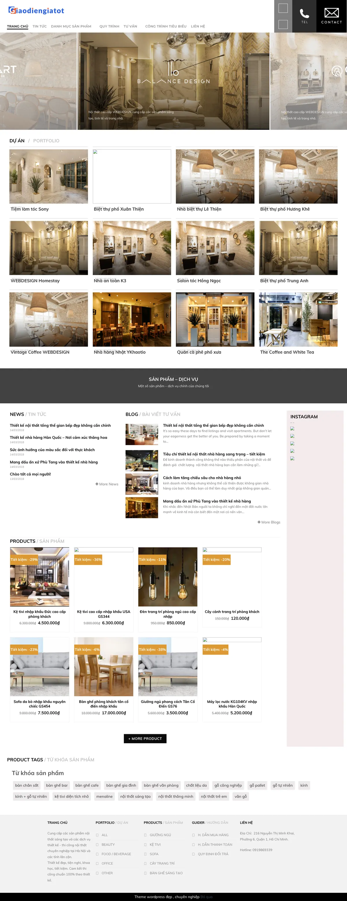 Màn hình đầu mẫu website cửa hàng nội thất nhập khẩu cao cấp