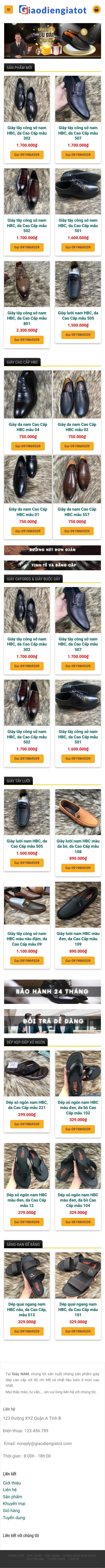 Mẫu Website Shop Giày Tây Nam & Dép Da – GIAYNAM – Trang chủ trên điện thoại