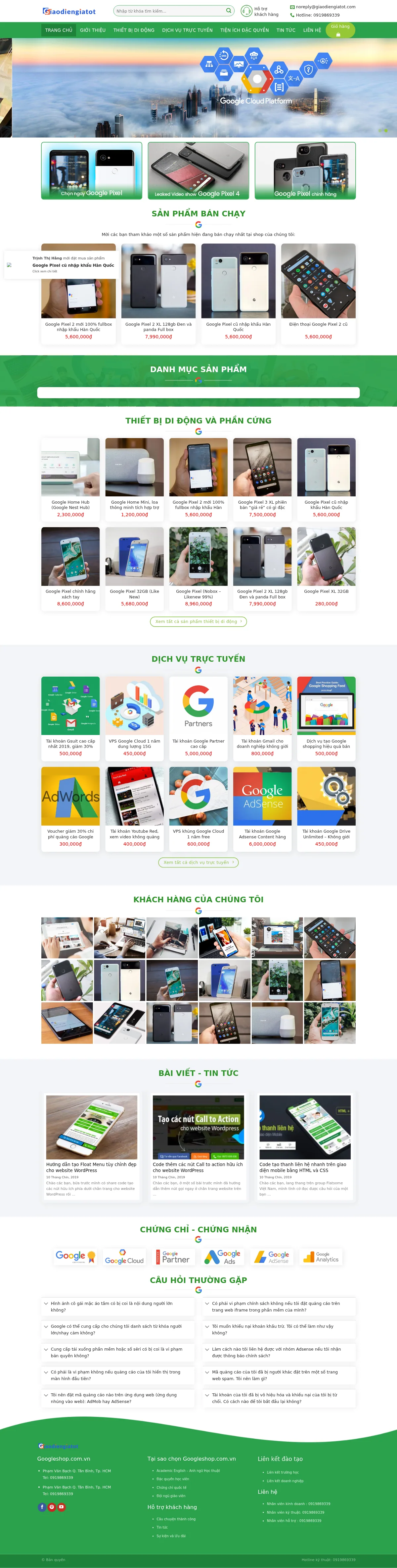 Mẫu Website Shop Điện Thoại Nhập Khẩu & Dịch Vụ Số – GOOGLESHOP