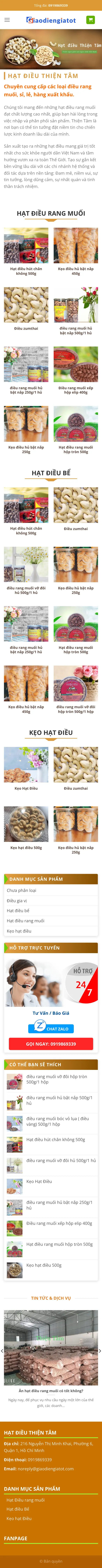 Mẫu Website Cơ Sở Hạt Điều Rang Muối Sỉ Lẻ – HATDIEU2 – Trang chủ trên điện thoại