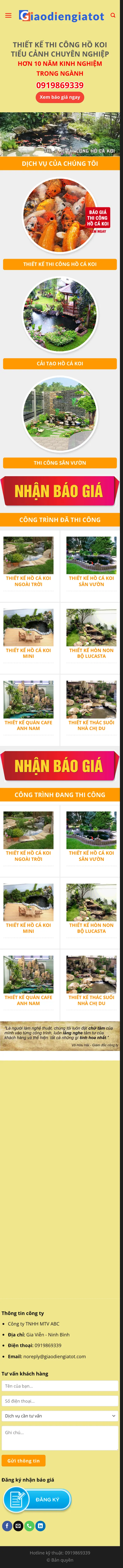 Mẫu Website Thiết Kế Thi Công Hồ Cá Koi – HOCACOI – Trang chủ trên điện thoại