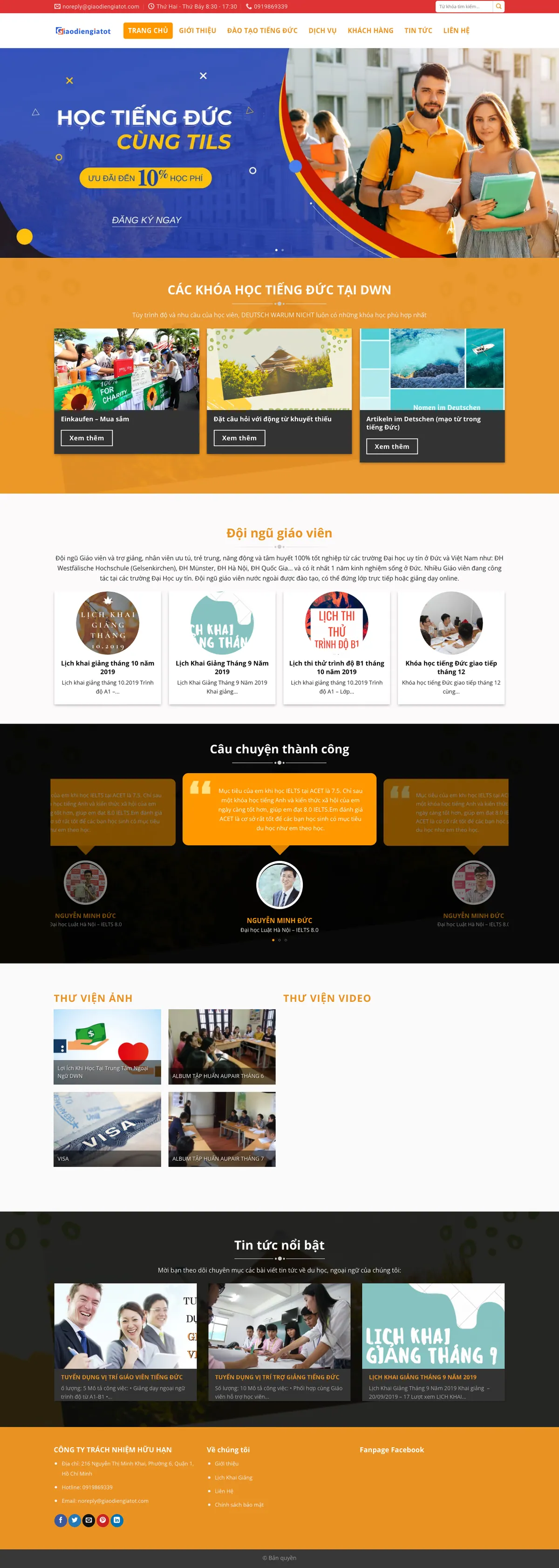 Màn hình đầu mẫu website trung tâm tiếng Đức và du học Đức