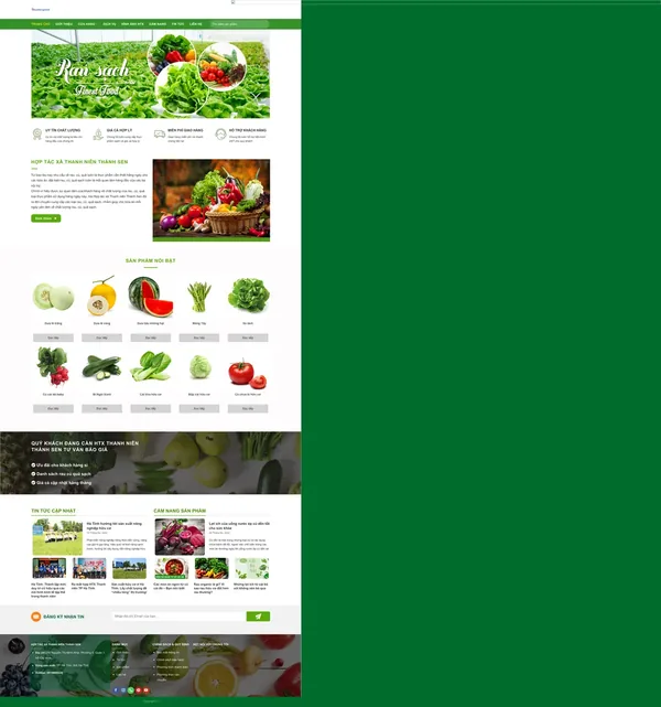 Màn hình đầu mẫu website hợp tác xã rau củ quả sạch trên máy tính