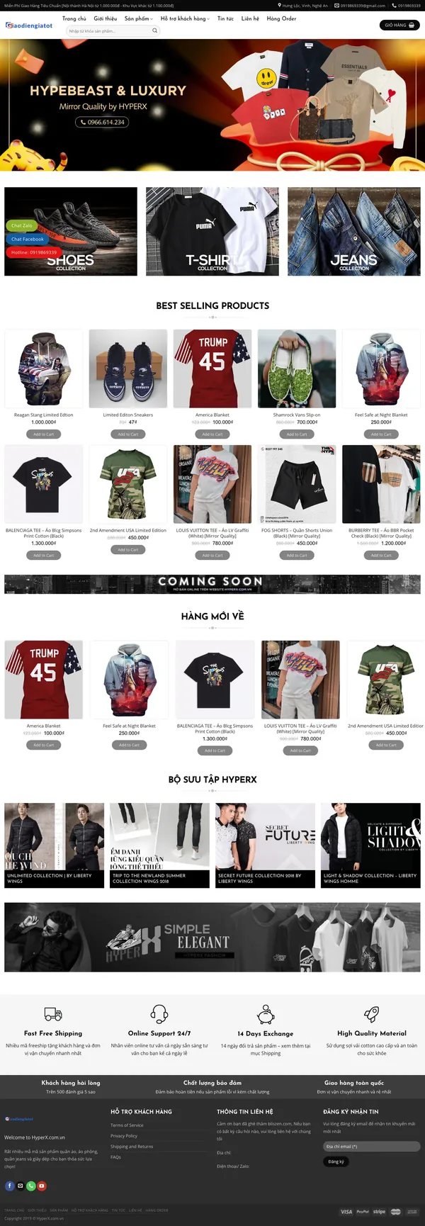 Màn hình đầu mẫu website shop thời trang nam streetwear trên máy tính