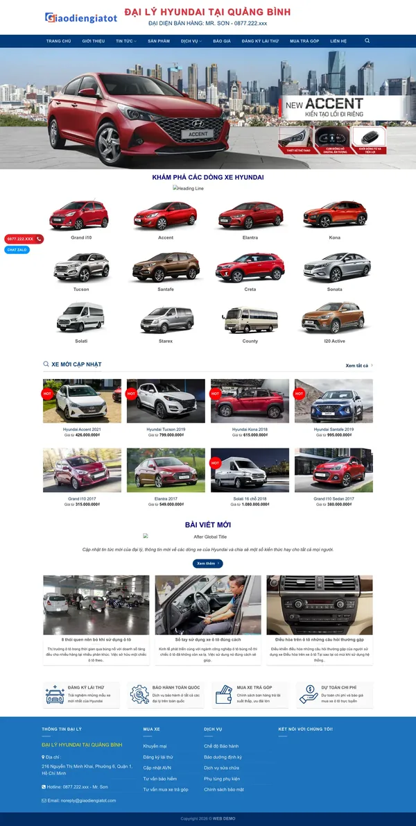 Màn hình đầu mẫu website showroom ô tô tông xanh với banner sedan