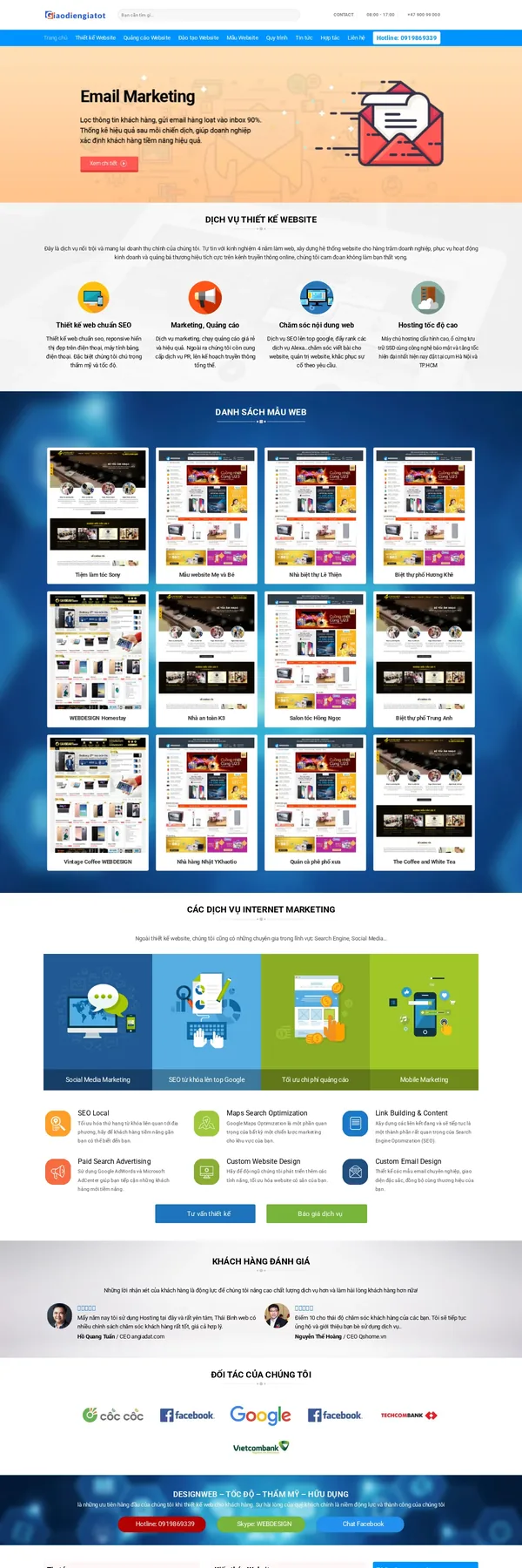 Màn hình đầu mẫu website công ty thiết kế web với banner dịch vụ email marketing