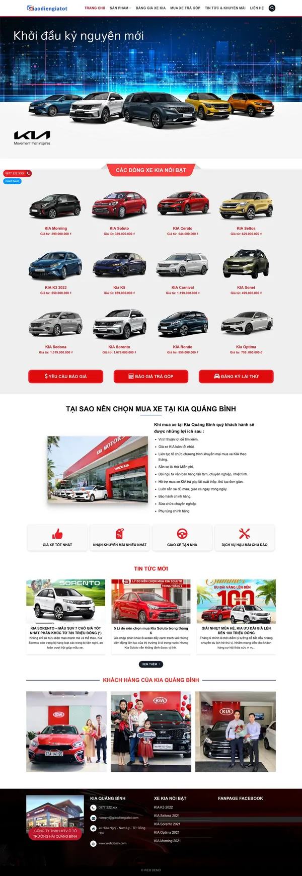 Màn hình đầu mẫu website đại lý ô tô tông đỏ với banner dàn xe