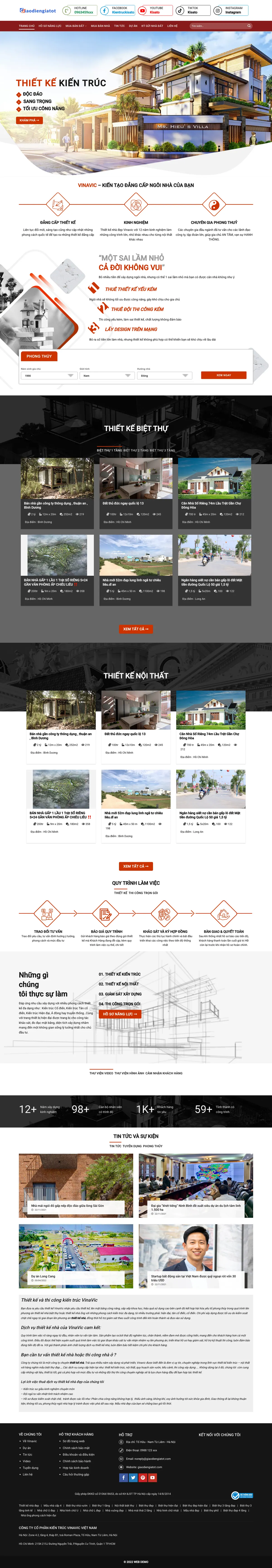 Màn hình đầu mẫu website kiến trúc và nhà đất với banner biệt thự hiện đại