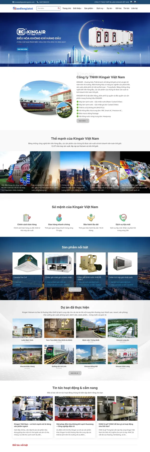 Màn hình đầu mẫu website phân phối điều hòa công nghiệp với banner thiết bị xử lý không khí