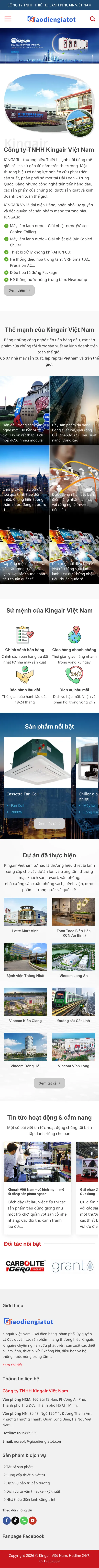 Mẫu Website Phân Phối Điều Hòa Công Nghiệp, Chiller – KINGAIR – Trang chủ trên điện thoại