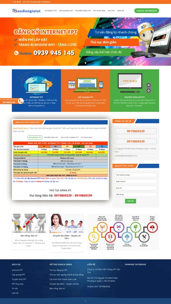 Màn hình đầu mẫu website đại lý lắp mạng với banner cam ưu đãi lắp đặt internet