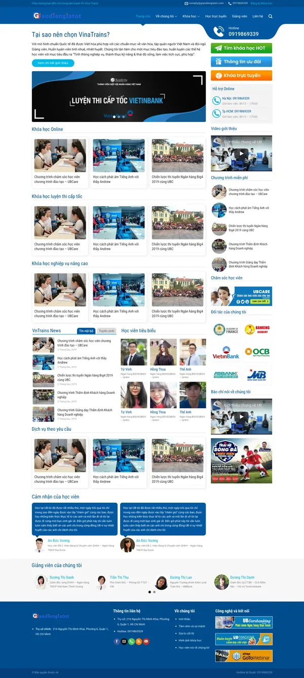 Màn hình đầu mẫu website luyện thi tuyển dụng ngân hàng