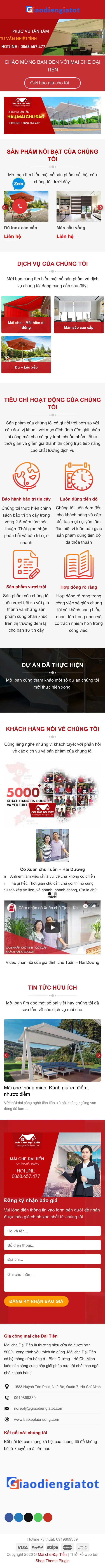 Mẫu Website Gia Công Mái Che, Mái Hiên Di Động – MAICHE – Trang chủ trên điện thoại