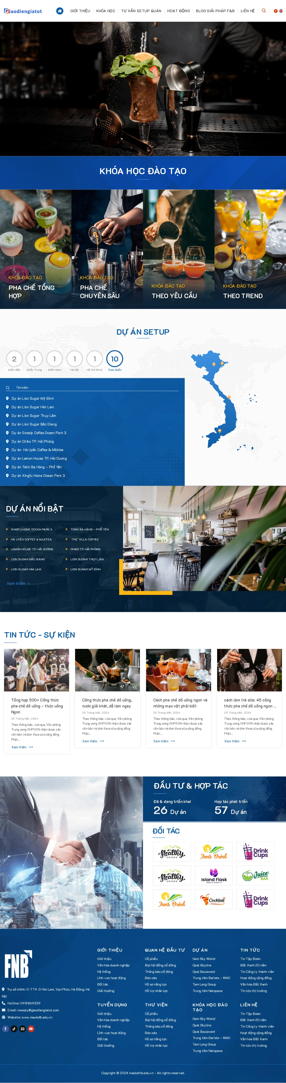 Mẫu Website Đào Tạo Pha Chế & Setup Quán Đồ Uống – MAXKOFNB