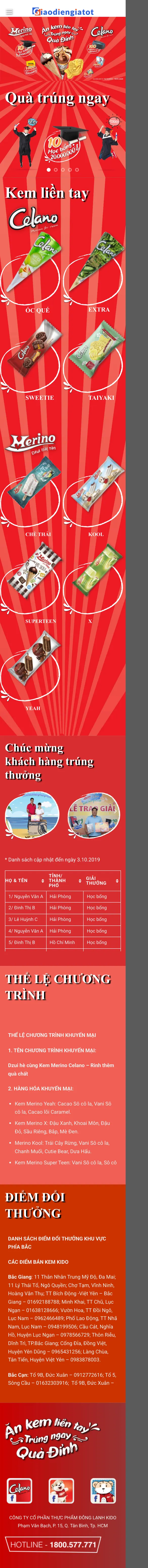 Mẫu Website Landing Page Khuyến Mãi Trúng Thưởng – MERINO – Trang chủ trên điện thoại