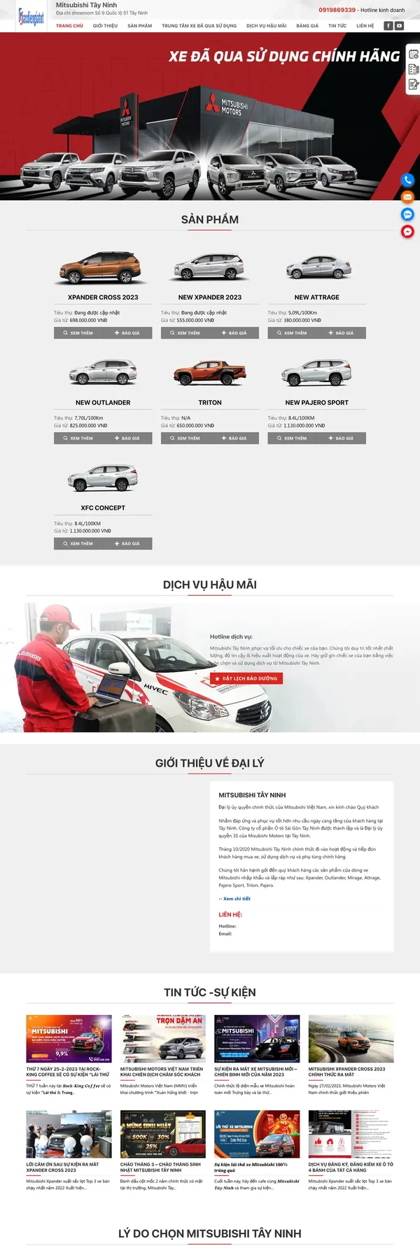 Màn hình đầu mẫu website showroom ô tô 3S với banner mặt tiền đại lý