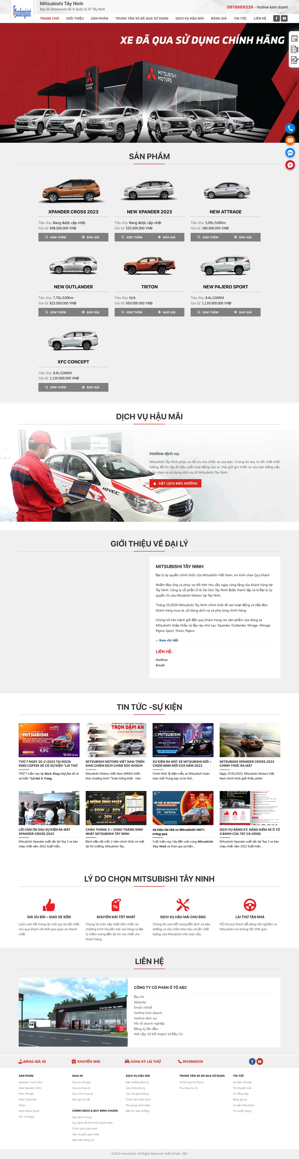 Màn hình đầu mẫu website showroom ô tô 3S với banner mặt tiền đại lý