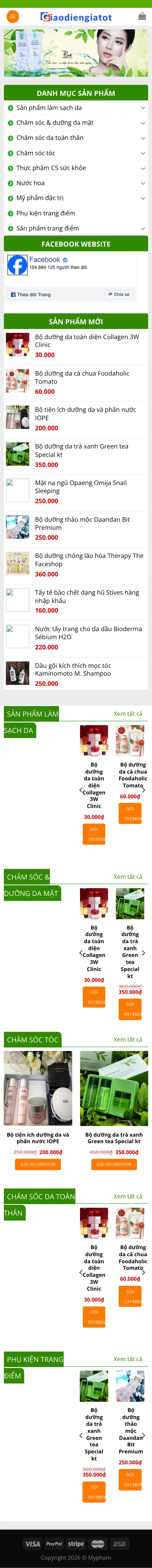 Mẫu Website Shop Mỹ Phẩm Bán Buôn, Bán Lẻ Có Sidebar – MYPHAM2 – Trang chủ trên điện thoại