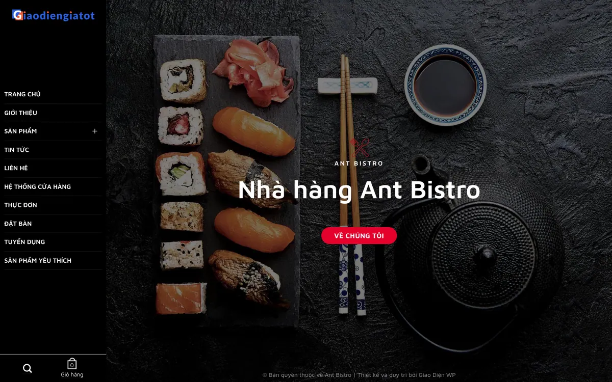 Mẫu Website Nhà Hàng Bistro Tối Màu, Menu Dọc – NHAHANG03