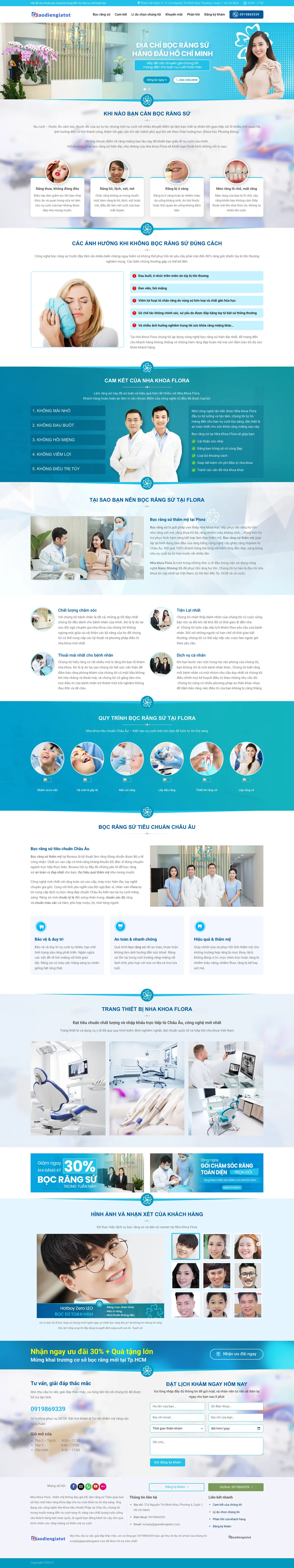 Màn hình đầu mẫu website nha khoa landing page bọc răng sứ tông xanh ngọc