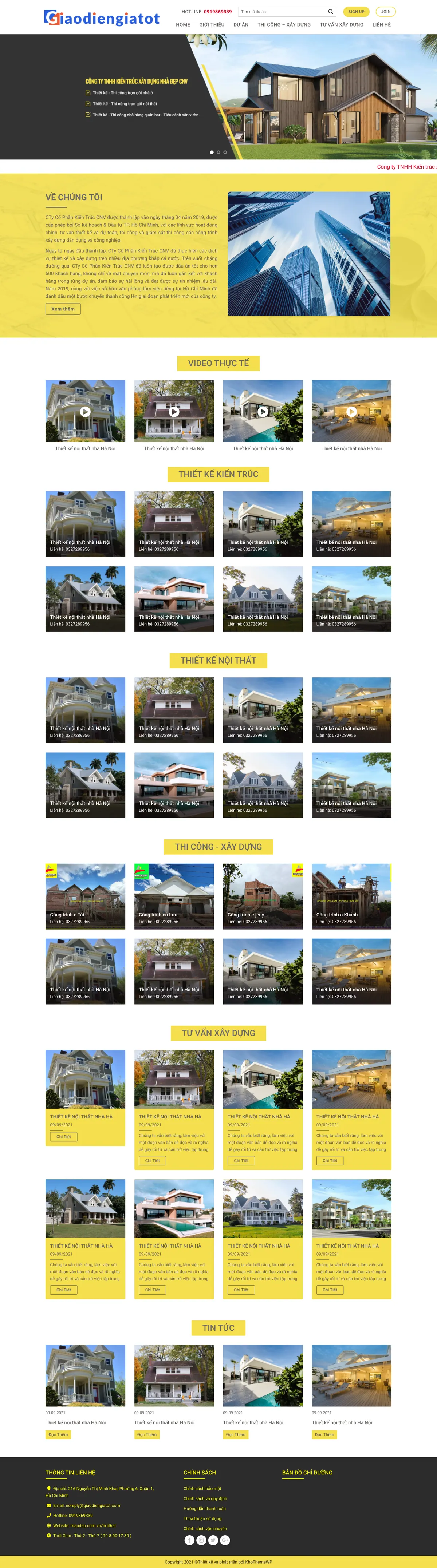 Mẫu Website Thiết Kế & Thi Công Nhà Ở Tông Vàng – NOITHAT1