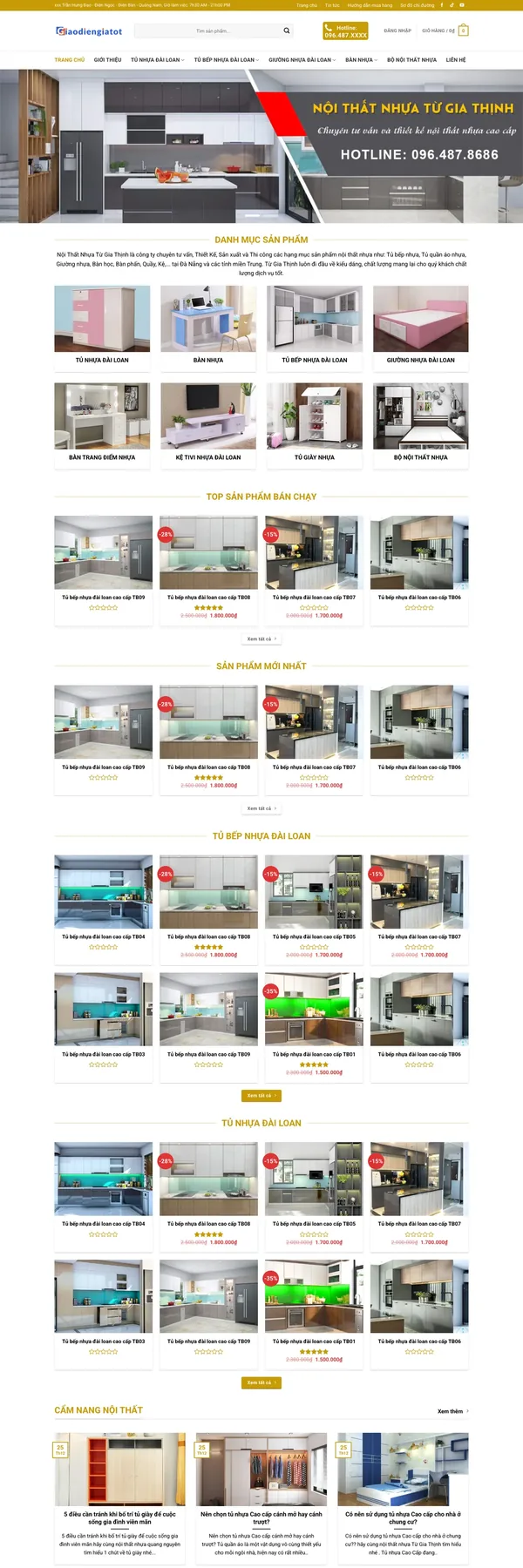 Màn hình đầu mẫu website bán nội thất nhựa Đài Loan trên máy tính
