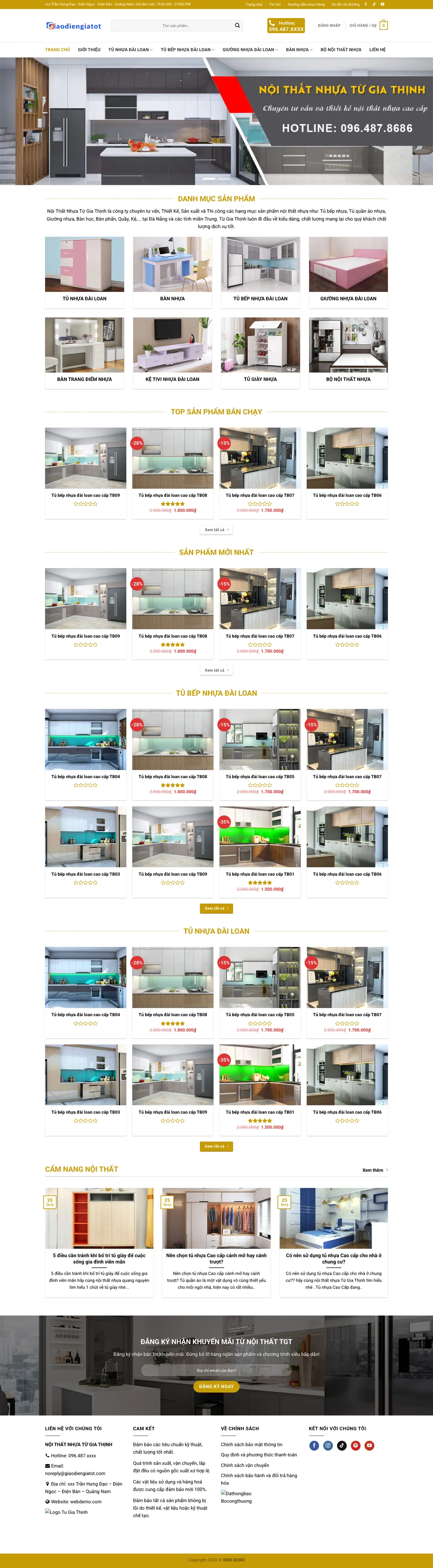 Màn hình đầu mẫu website bán nội thất nhựa Đài Loan trên máy tính
