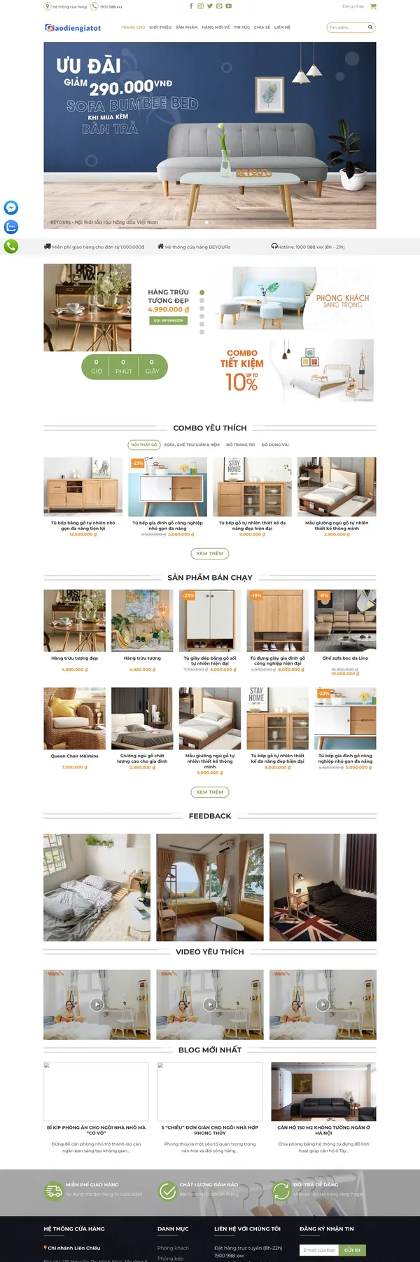 Màn hình đầu mẫu website đồ gỗ gia dụng và nội thất lắp ráp trên máy tính