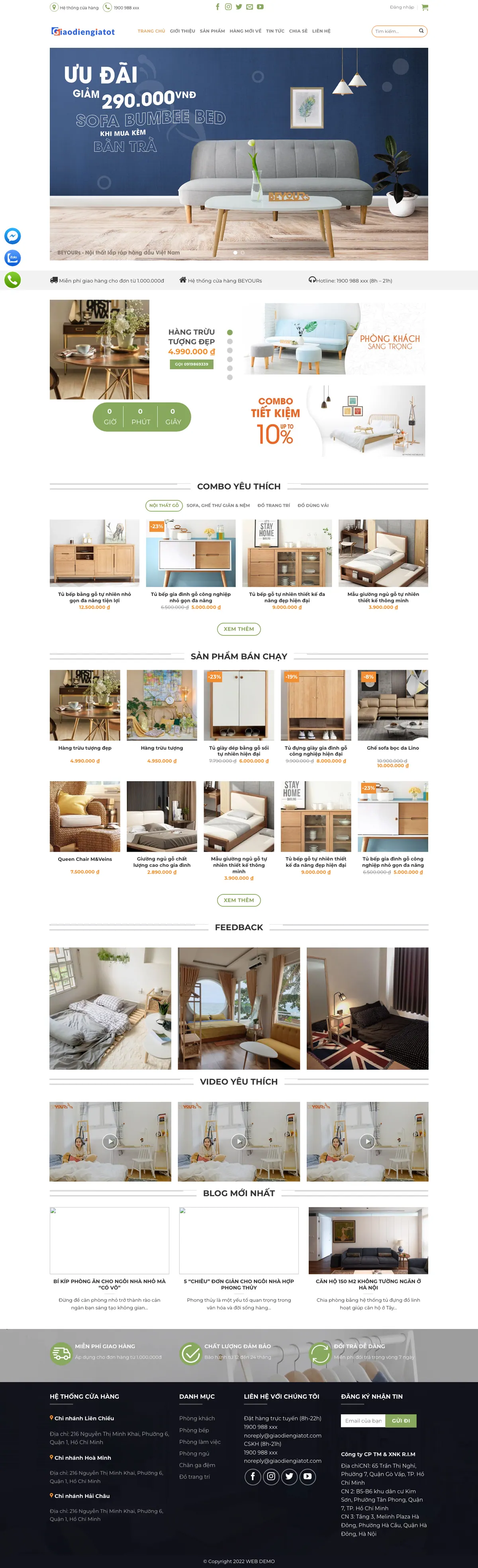 Màn hình đầu mẫu website đồ gỗ gia dụng và nội thất lắp ráp trên máy tính