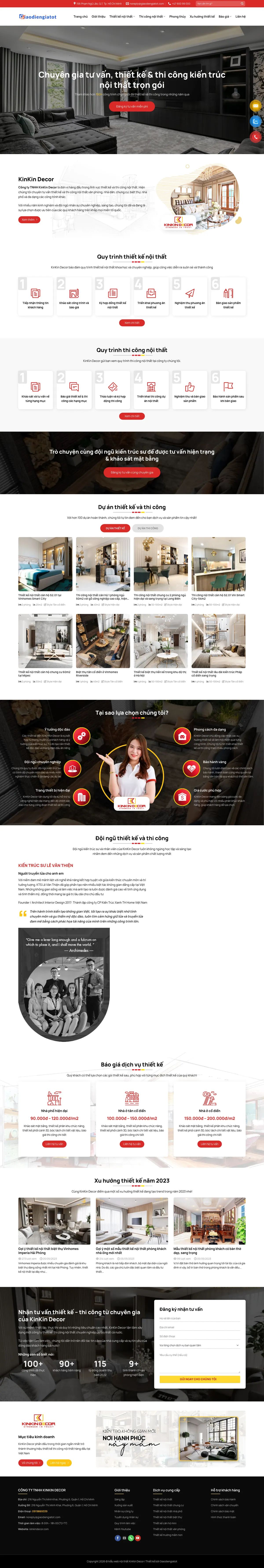 Màn hình đầu mẫu website thiết kế thi công nội thất trọn gói với banner phòng khách tối màu