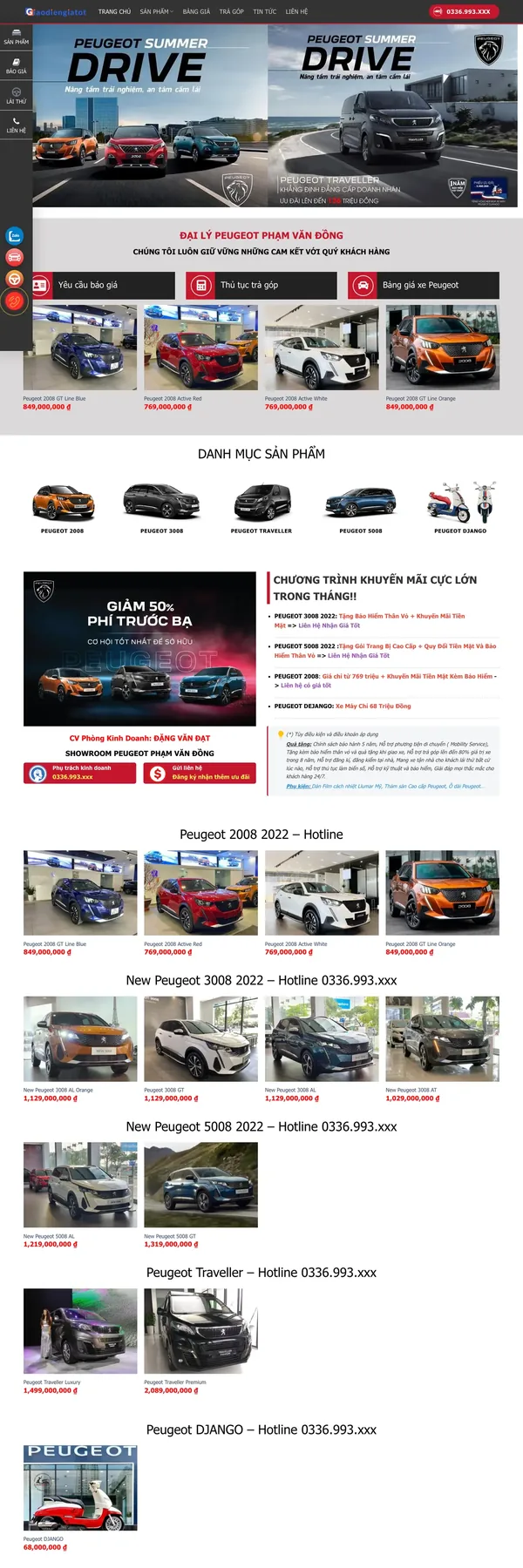 Màn hình đầu mẫu website đại lý ô tô tông đỏ xám với slider xe và nút báo giá