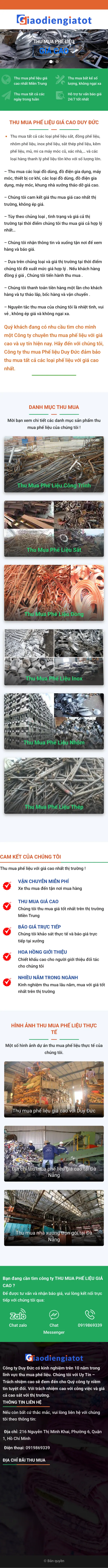 Mẫu Website Thu Mua Phế Liệu Giá Cao – PHELIEU – Trang chủ trên điện thoại