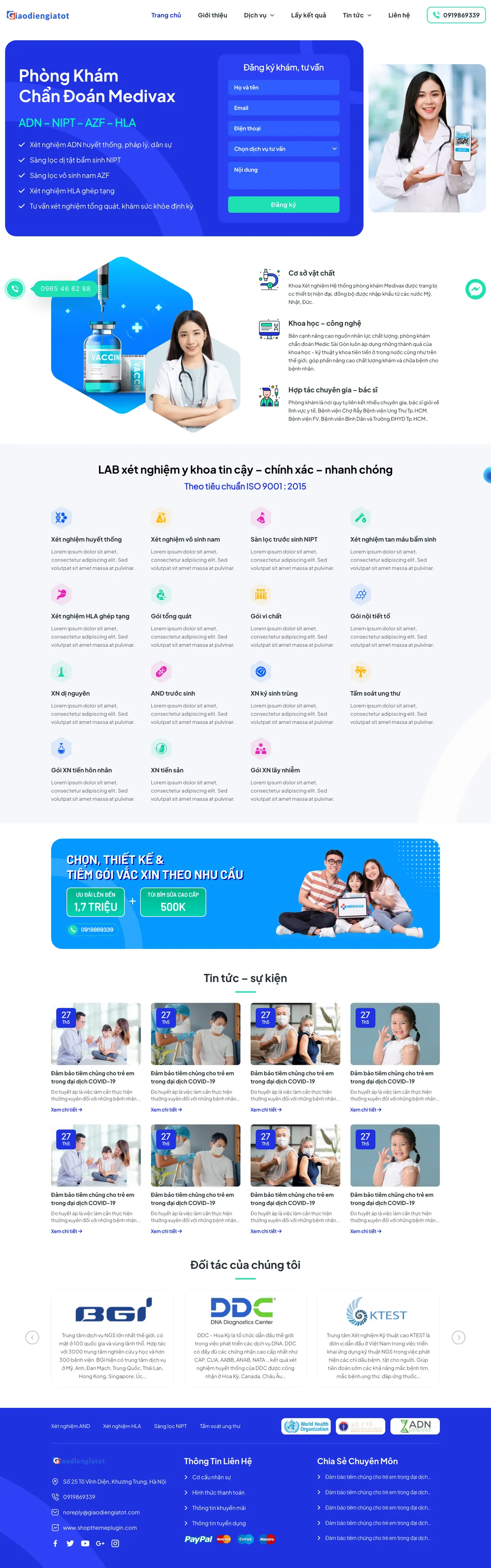 Mẫu Website Phòng Khám Xét Nghiệm & Chẩn Đoán – PHONGKHAM07